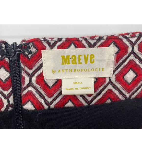 Maeve Pencil Skirt Over the Knee Geometric Patterned Stretchy Red Womens Small - Picture 6 of 7